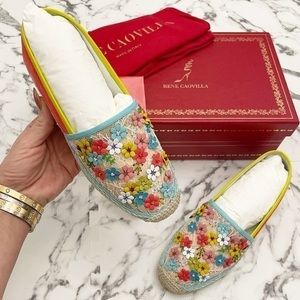🆕 Rene Caovilla Designer Runway Bright Flower Appliqué Espadrilles